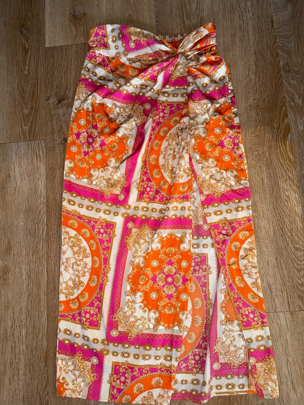Rachel Zoe Orange, Hot Pink & Cream Baroque Print Scarf
